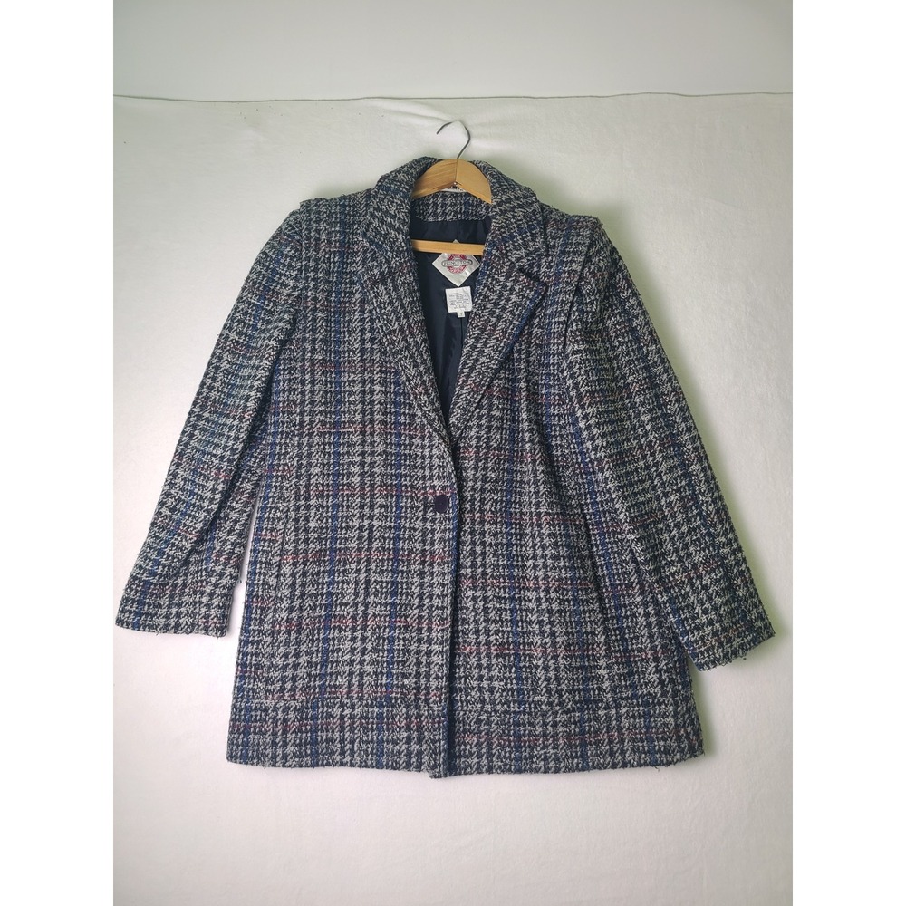 VTG Princeton Group Blazer W 7 Grey Plaid Wool Blend Tweed Jacket Old Money Coat